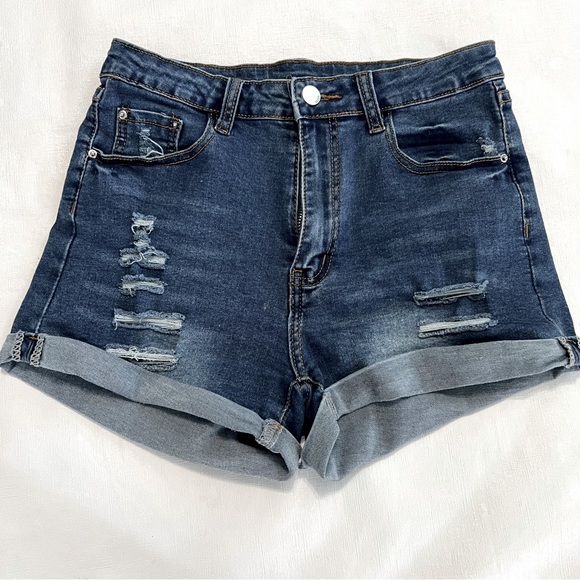 Shein High Waisted Distressed Denim Jeans Shorts Size XS - Picture 1 of 9